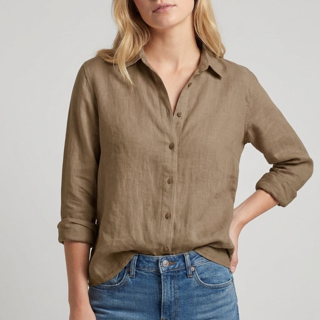 Chantilly Relaxed Button Blouse - Sepia