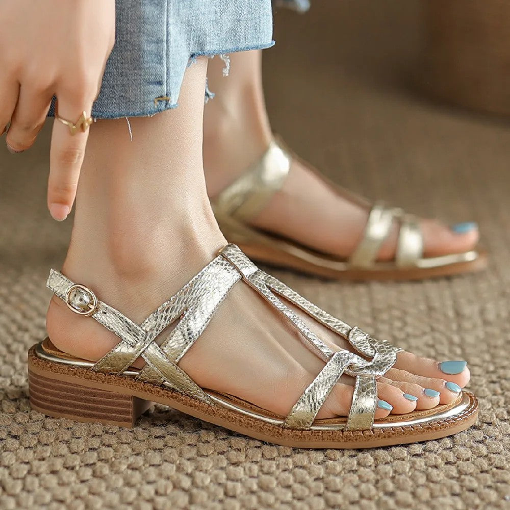 Como Genuine Leather T-Strap Flats