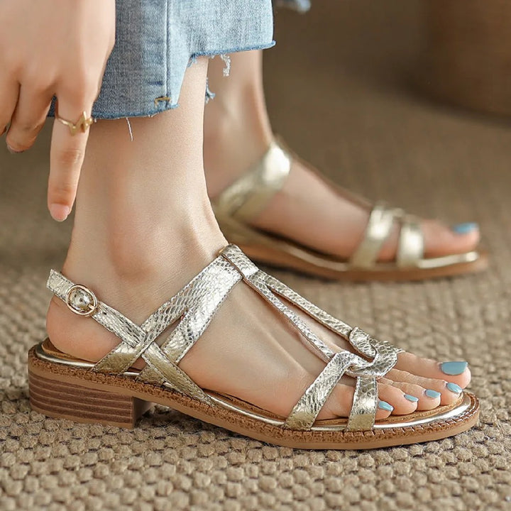 Como Genuine Leather T-Strap Flats