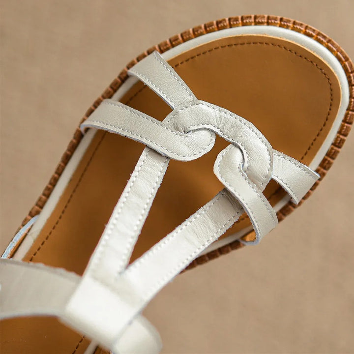 Como Genuine Leather T-Strap Flats