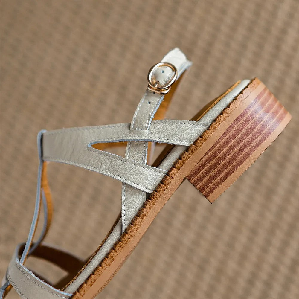 Como Genuine Leather T-Strap Flats