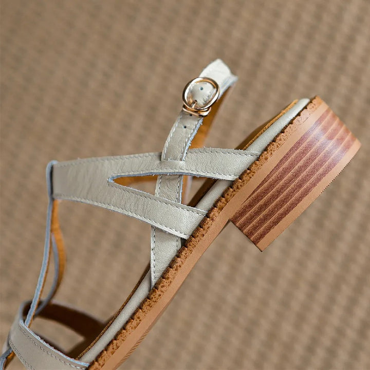 Como Genuine Leather T-Strap Flats