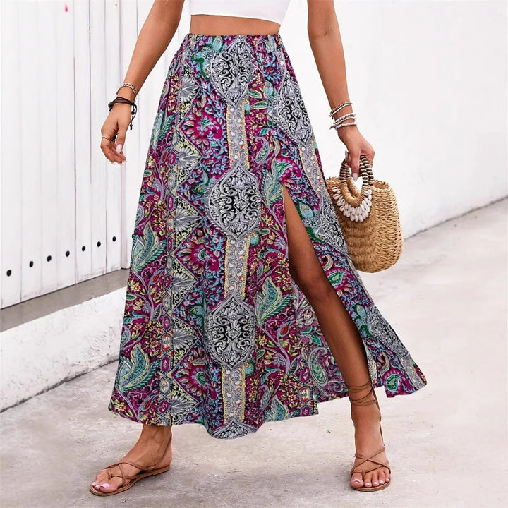 Corfu Floral Slit Maxi Skirt - Azure Paisley