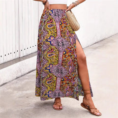 Corfu Floral Slit Maxi Skirt - Golden Paisley