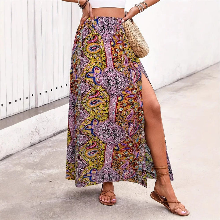 Corfu Floral Slit Maxi Skirt - Golden Paisley