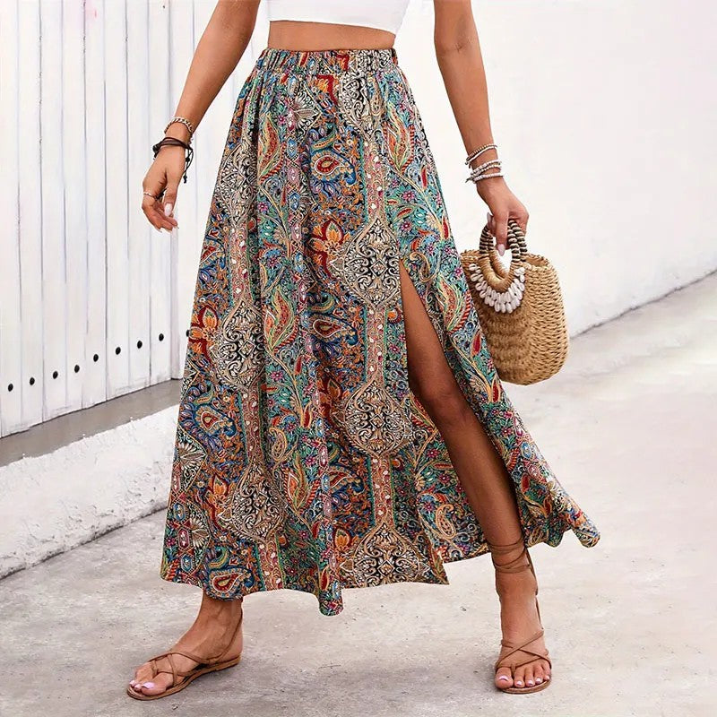 Corfu Floral Slit Maxi Skirt - Verdant Paisley