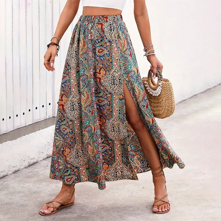 Corfu Floral Slit Maxi Skirt - Verdant Paisley