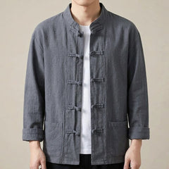 Breeze Cotton-Linen Mandarin Collar Shirt