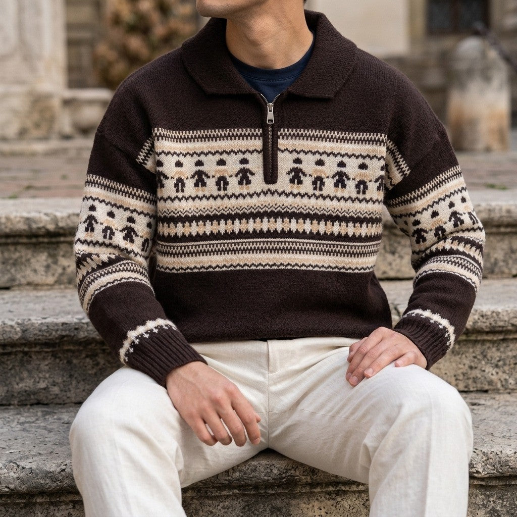 Davos Fair Isle Zip Sweater