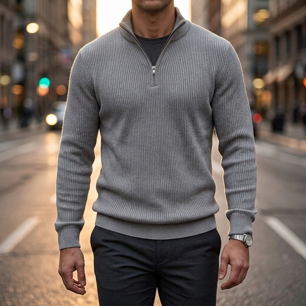 Davos Ribbed Quarter Zip Sweater