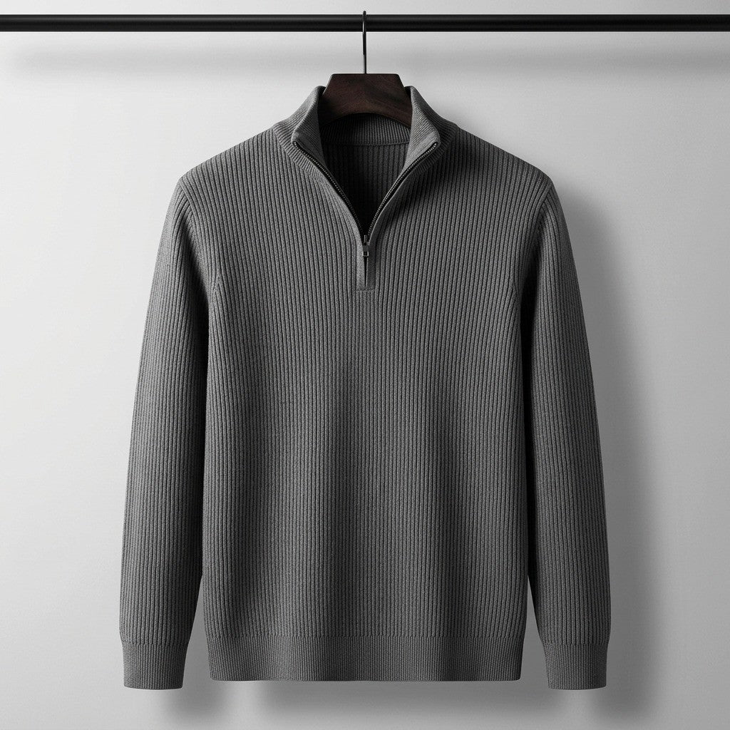 Davos Ribbed Quarter Zip Sweater - Charcoal
