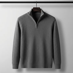 Davos Ribbed Quarter Zip Sweater - Charcoal