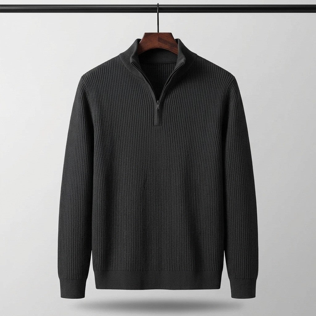 Davos Ribbed Quarter Zip Sweater - Classic Black