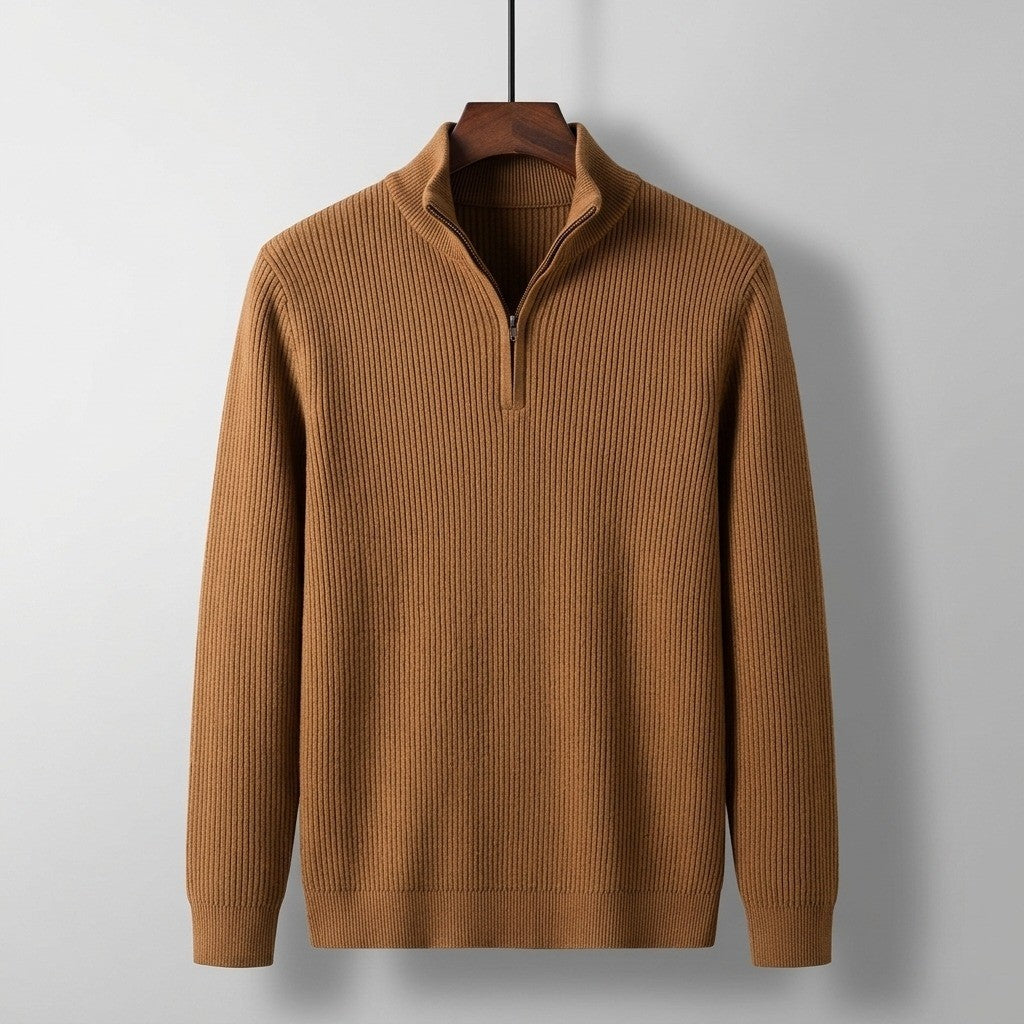 Davos Ribbed Quarter Zip Sweater - Espresso