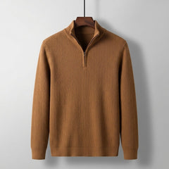 Davos Ribbed Quarter Zip Sweater - Espresso