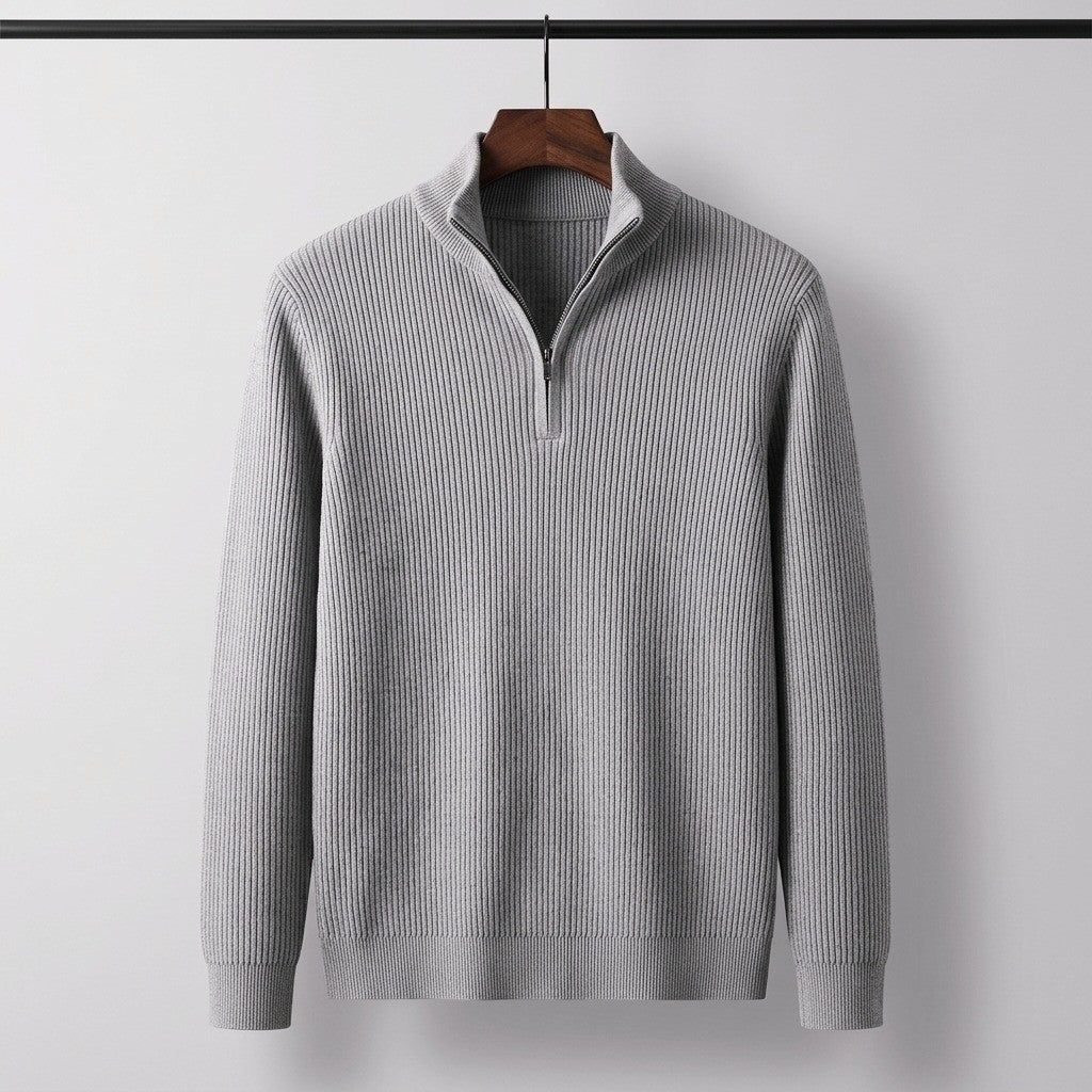 Davos Ribbed Quarter Zip Sweater - Heather Gray