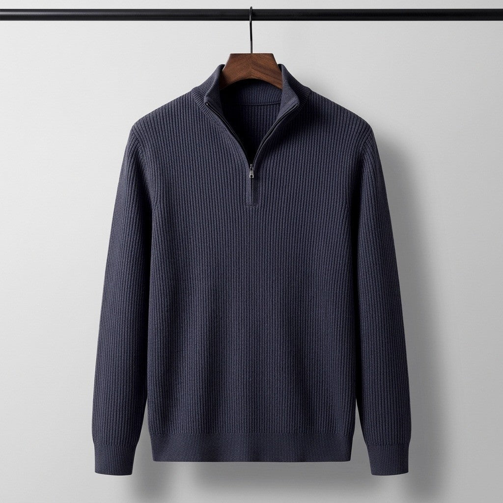 Davos Ribbed Quarter Zip Sweater - Midnight Navy
