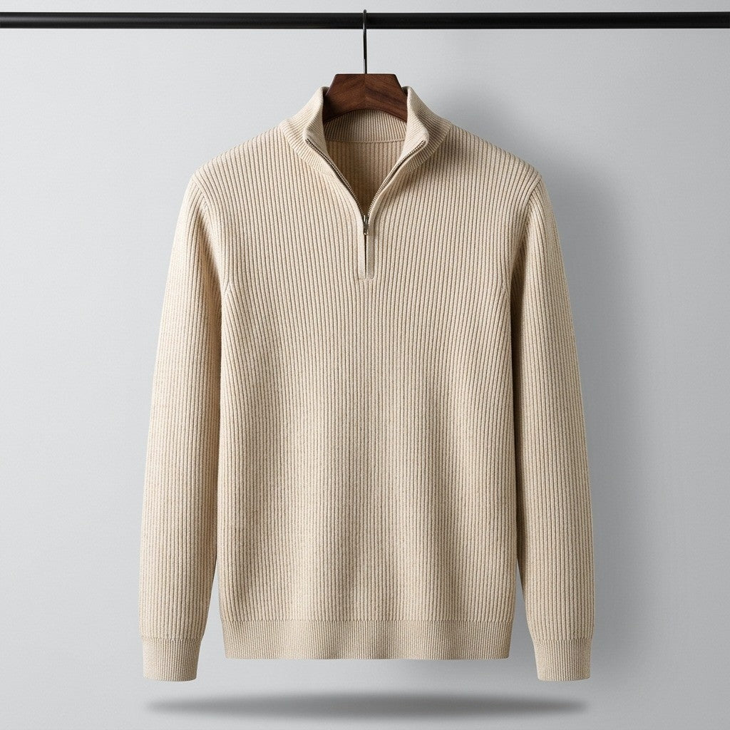 Davos Ribbed Quarter Zip Sweater - Oatmeal