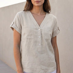 Estelle Split Neck Top - Ash Gray