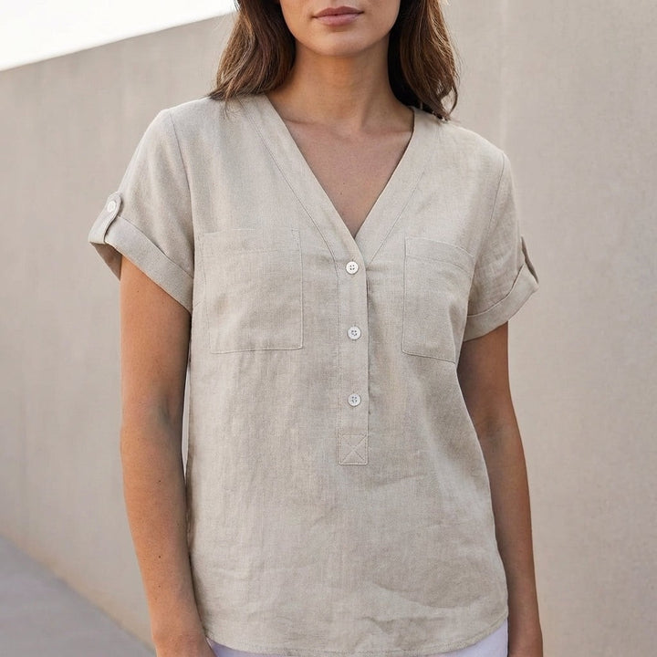 Estelle Split Neck Top - Ash Gray