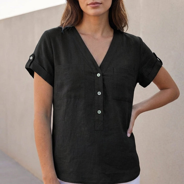 Estelle Split Neck Top - Onyx