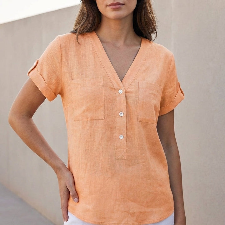 Estelle Split Neck Top - Papaya