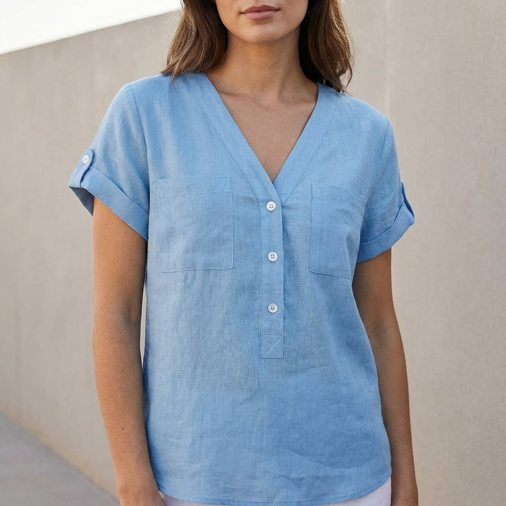 Estelle Split Neck Top - Powder Blue