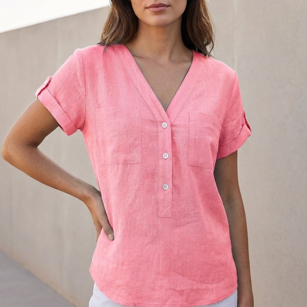 Estelle Split Neck Top - Rosewater