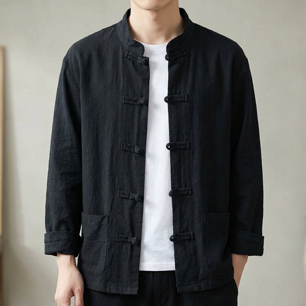 Breeze Cotton-Linen Mandarin Collar Shirt