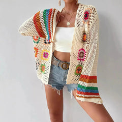 Elara Rainbow Crochet Cardigan - Apricot