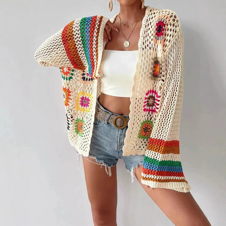 Elara Rainbow Crochet Cardigan - Apricot