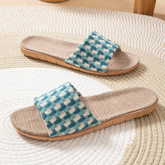Serena Linen Slides - Azure
