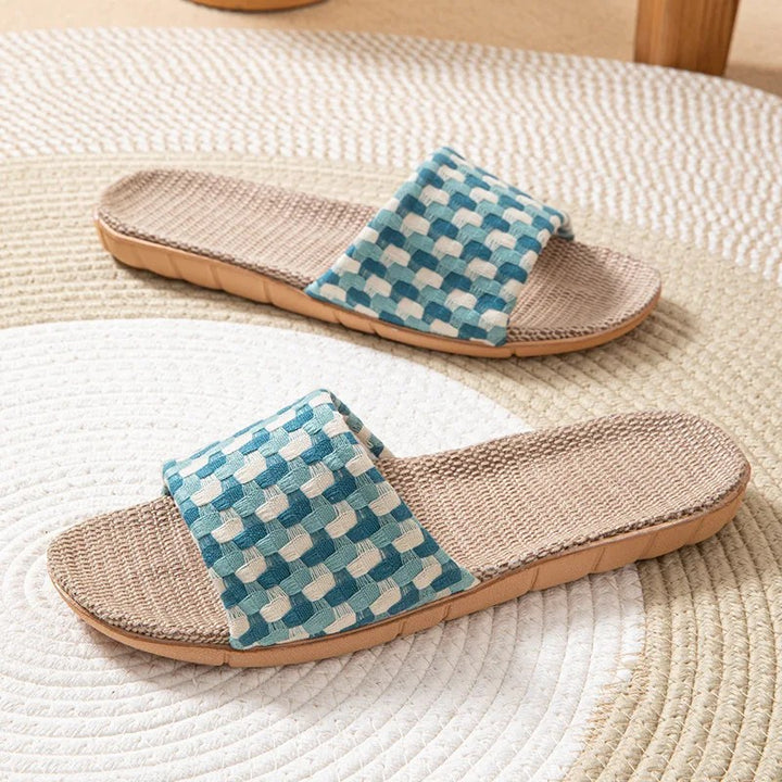 Serena Linen Slides - Azure