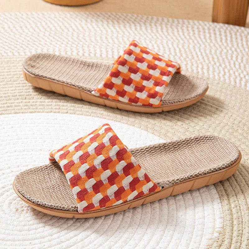 Serena Linen Slides - Crimson