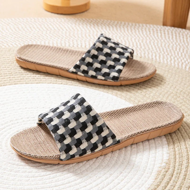 Serena Linen Slides - Onyx