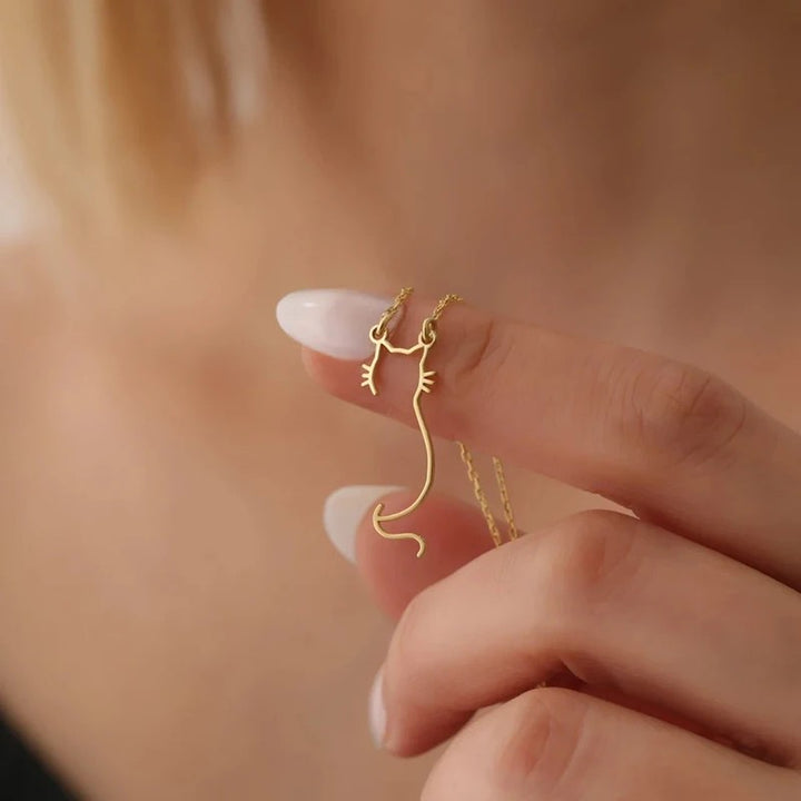 Evora Gold Plated Cat Necklace - 14K Gold