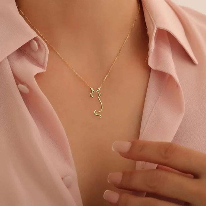 Evora Gold Plated Cat Necklace