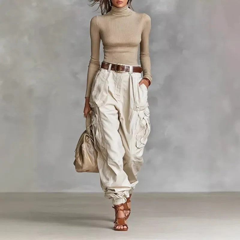 Evora Utility Cuffed Pants - Apricot