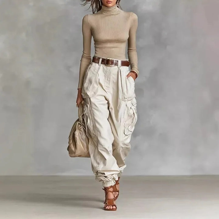 Evora Utility Cuffed Pants - Apricot