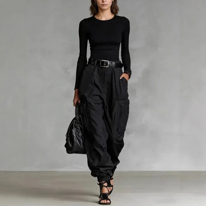 Evora Utility Cuffed Pants - Black