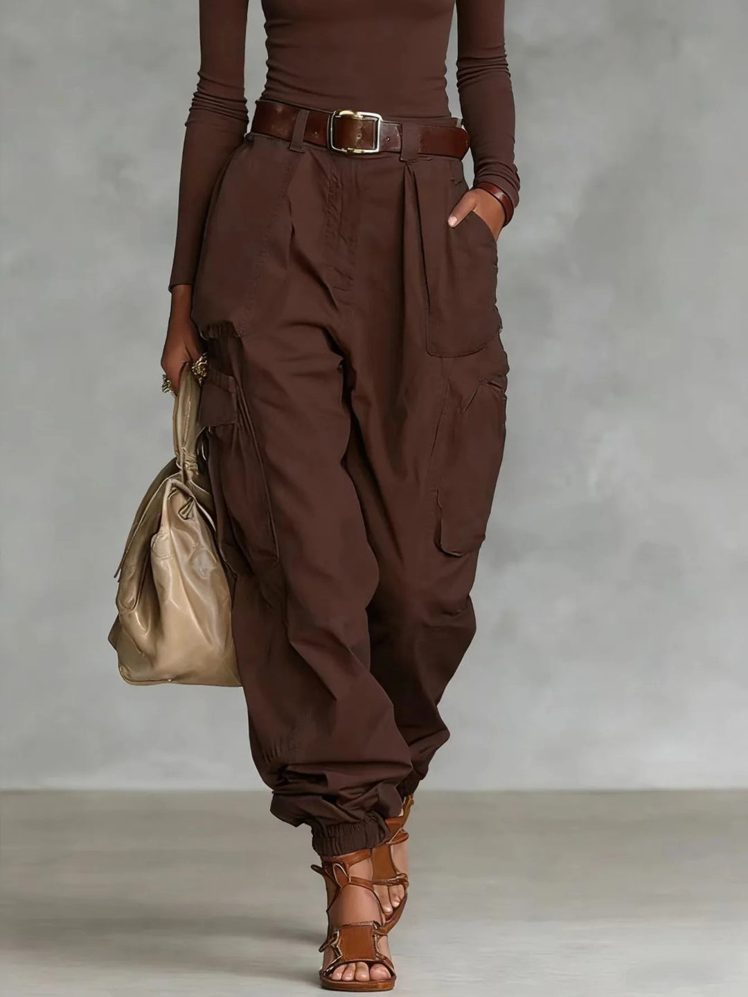 Evora Utility Cuffed Pants - Chocolate
