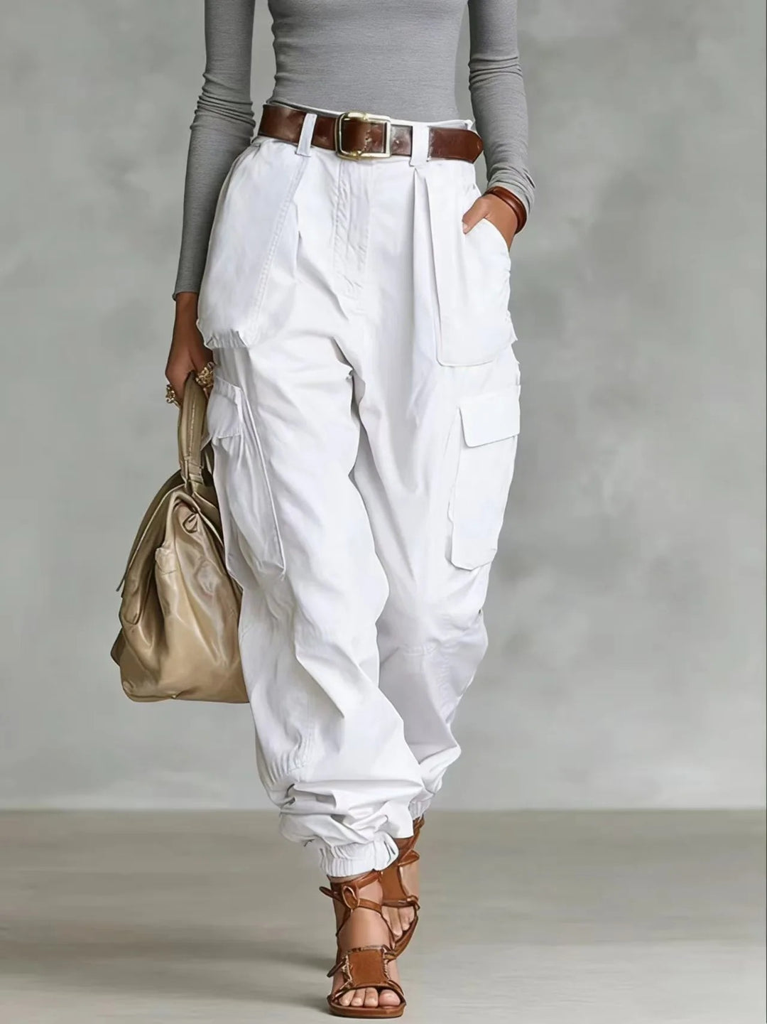 Evora Utility Cuffed Pants - White