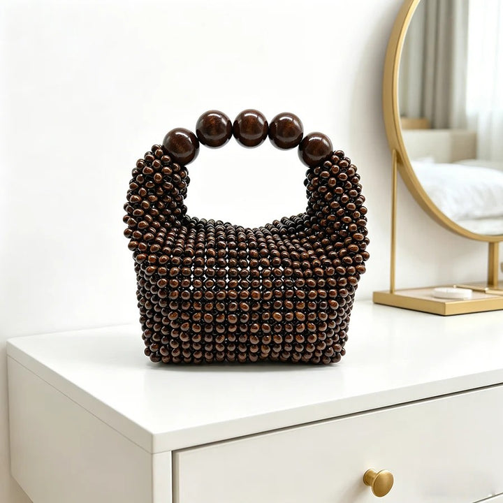 Fontaine Woven Bead Clutch - Mahogany