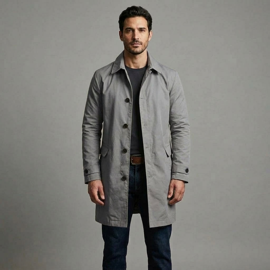 Everett Mac Coat in grey, full length