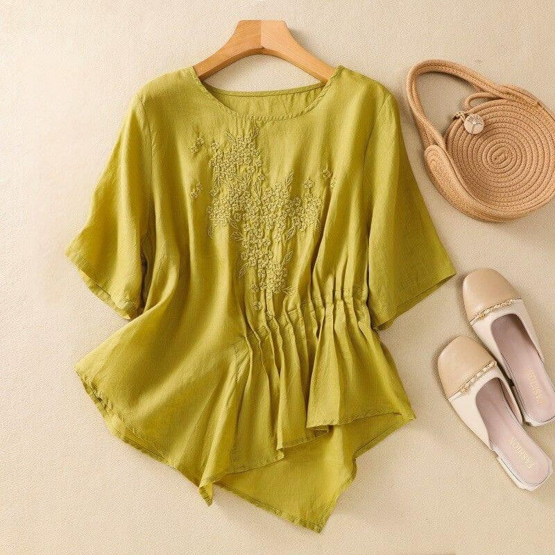 Genoa Embroidered Pleated Blouse - Citrine