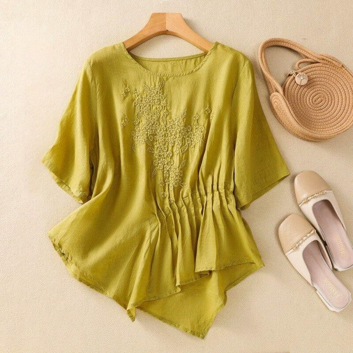 Genoa Embroidered Pleated Blouse - Citrine