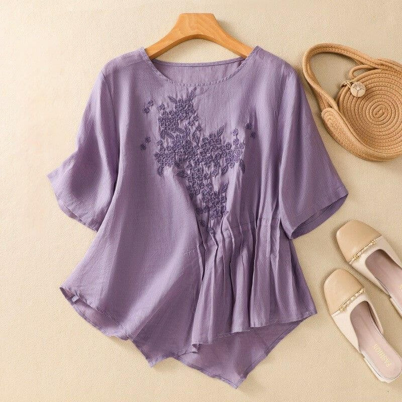 Genoa Embroidered Pleated Blouse - Lavender