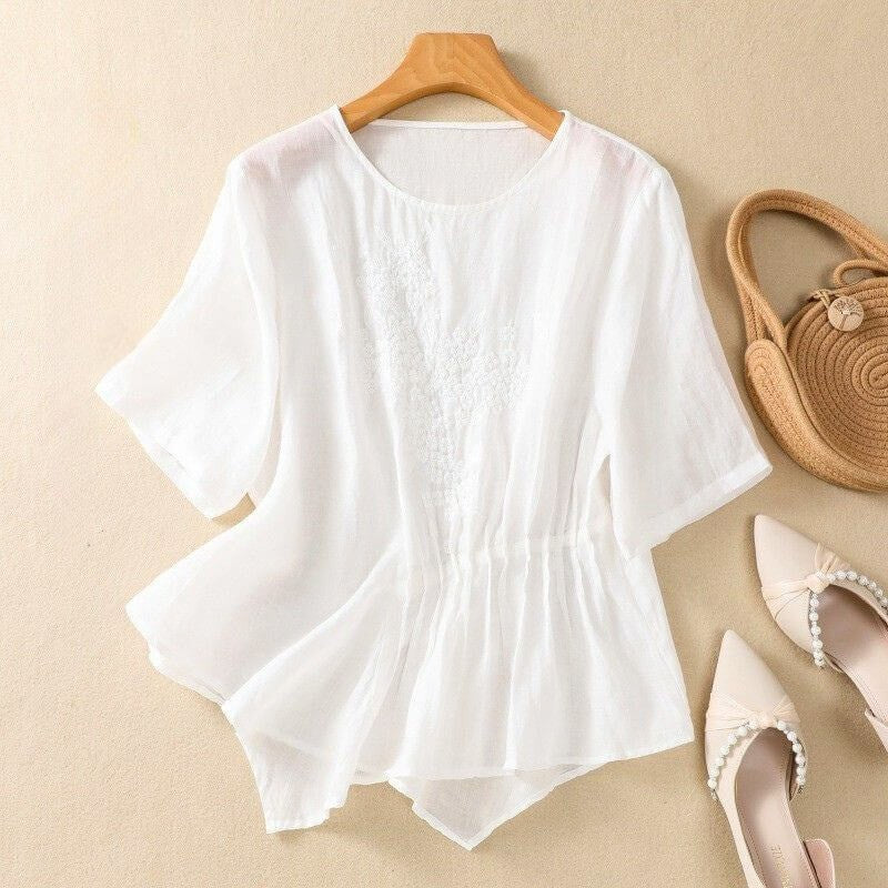 Genoa Embroidered Pleated Blouse - Optic White