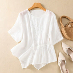 Genoa Embroidered Pleated Blouse - Optic White