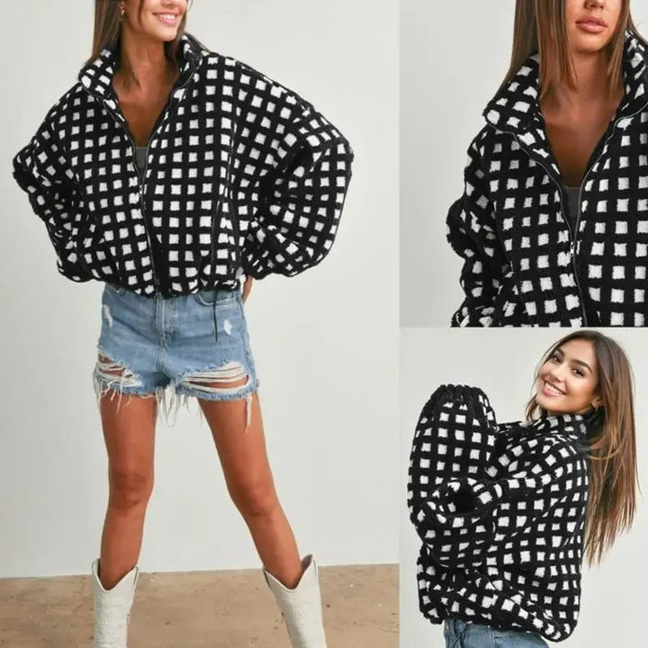 Gijon Check Fleece Jacket - Black Check